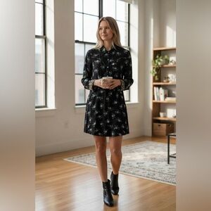 Sandro Paris Black Floral Western Long Sleeve Mini Dress XS See Measurements EUC